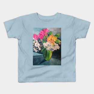 Vase of multicoloured roses in watercolour Kids T-Shirt